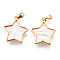 Brass Pendants, with Shell and Snap on Bails, Star, Real 18K Gold Plated, Nickel Free, Seashell Color, 18x16x3mm, Hole: 2.5x4mm