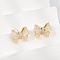 Brass Micro Pave Clear Cubic Zirconia Stud Earrings, with Enamel, Lead Free & Cadmium Free, Long-Lasting Plated, Bowknot, Real 18K Gold Plated, 15x18.5mm