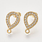 304 Stainless Steel Stud Earring Findings, with Rhinestone, Loop and Ear Nuts/Earring Backs, Teardrop, Golden, Crystal, 18.5x11.5x2mm, Hole: 1.5mm, Pin: 0.8mm
