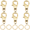 6Pcs Brass Swivel Lobster Claw Clasps, with 20Pcs Open Jump Rings, Real 18K Gold Plated, 16x7.5x4mm, Hole: 1.6mm