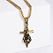 Stainless Steel Flower Sword Pendant Necklaces for Men, Golden