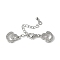 Brass Clear Cubic Zirconia Chain Extender, Rack Plating, Long-Lasting Plated, Lead Free & Cadmium Free, Heart, Platinum, 53mm, Hole: 0.7mm