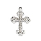 Alloy Rhinestone Pendants, UV Plated, Cross, Platinum, 26.5x17.5x2mm, Hole: 1.8mm