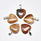 Natural Banded Agate/Striped Agate Pendants, Dyed, with Stainless Steel Snap On Bails, Heart, Stainless Steel Color, Sienna, 22~24x20~21x5~7mm, Hole: 3~4x7~8.5mm