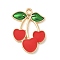 Alloy Eanmel Pendants, Chreey, Golden, 25x18.5x2mm, Hole: 2mm