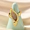 Brass Micro Pave Clear Cubic Zirconia Adjustable Open Cuff Rings for Women, Cadmium Free & Lead Free, Conch Shape, Real 16K Gold Plated, Adjustable; 32x11mm