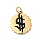 Rack Plating Brass Enamel Pendants, with Jump Rings, Real 18K Gold Plated, Cadmium Free & Nickel Free & Lead Free, Flat Round with Dollar, Black, 17x15x1.5mm, Hole: 3.6mm