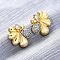 Flower Brass Micro Pave Clear Cubic Zirconia Stud Earrings, Long-Lasting Plated, Lead Free & Cadmium Free, Real 18K Gold Plated, 23.5x22mm