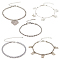5Pcs 5 Style Clear Cubic Zirconia Tennis Anklets Set, Brass & Alloy Butterfly Charms Anklets with Twist Rope Chains for Women, Platinum, 8-1/8 inch(20.5cm)~9-1/2 inch(24.2cm), 1Pc/style