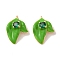 Brass Enamel Pendants, Cadmium Free & Nickel Free & Lead Free, with Glass, Real 18K Gold Plated, Leaf Charm, Lime Green, 16x11.5x6mm, Hole: 1mm