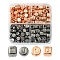 CCB Plastic Beads, Horizontal Hole, Flat Round/Cube with Letter, Gunmetal & Rose Gold, 6~7x6~7x4~6mm, Hole: 1.4~3mm, 267pcs/box