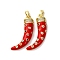 Brass Micro Pave Cubic Zirconia Pendants, Horn Charm, with Enamel, Real 18K Gold Plated, Red, 29.5x18x4.5mm, Hole: 4x2.5mm