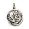 Brass Pendants, Long-Lasting Plated, Cadmium Free & Lead Free, Flat Round with Human Charm, Antique Silver, 21x18x3mm, Hole: 4x3mm