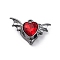 Gothic Rack Plating Alloy Pendants, with Red Rhinestone, Heart, Gunmetal, 15x24x8mm, Hole: 1.8mm