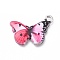 Alloy Enamel Pendants, Cadmium Free & Lead Free, Butterfly, Platinum, Hot Pink, 20x12.5x2.2mm, Hole: 1.6mm