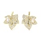Rack Plating Brass Micro Pave Clear Cubic Zirconia Stud Earrings for Women, Cadmium Free & Lead Free, Long-Lasting Plated, Maple Leaf, Real 18K Gold Plated, 14.8x12.5mm