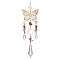 Carnelian with Glass Pendant Decorations, With Alloy Finding, Butterfly, 255~257mm