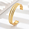 Stainless Steel Triple Layer Cuff Bangles, Real 18K Gold Plated, Inner Diameter: 2-3/8~2-3/4 inch(6~7cm)