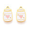 304 Stainless Steel Enamel Charms, Ion Plating(IP), Bottle with Heart Charm, Real 14K Gold Plated, Pink, 12x6.9x0.9mm, Hole: 1mm