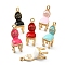 30Pcs 6 Colors Alloy Enamel Pendants, Crown Princess Royal Chair, Golden, Mixed Color, 25x10x9mm, Hole: 1.8mm, 5pcs/color