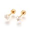 304 Stainless Steel Earlobe Plugs, Screw Back Earrings, with Rhinestone, Crystal, Real 24k Gold Plated, 12.5mm, Rhinestone: 4.5x4.5x3.5mm, Pin: 1mm
