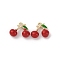 Brass Enamel Charms, Cadmium Free & Nickel Free & Lead Free, Fruit Charm, Real 18K Gold Plated, Cherry, 10.5x11.5x5~5.5mm, Hole: 1.2mm