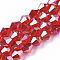 Electroplate Glass Beads Strands, AB Color Plated, Faceted, Bicone, Red, 7.5~8x7.5~8mm, Hole: 1.5mm, about 38~39pcs/strand, 28~29cm