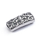 Retro 304 Stainless Steel Slide Charms/Slider Beads, for Leather Cord Bracelets Making, Rectangle with Fleur De Lis, Antique Silver, 11x27x7mm, Hole: 4.5x8mm