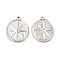 Non-Tarnish 304 Stainless Steel Pendants, Flat Round with Star Charm, Stainless Steel Color, 22x18x2mm, Hole: 1.5mm