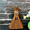 Wood Wicca Broom Car Hanging Decoration, with Alloy Decoration and Teardrop Glass Charm, Moon, 140x90mm