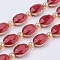 Opaque Glass Beads Strands, with Brass Findings, Faceted, Oval, Golden, Crimson, 12x16x7.5mm, Hole: 1mm, about 10pcs/strand, 8.2 inch (21cm)