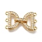 Brass Micro Pave Clear Cubic Zirconia Fold Over Clasps, Cadmium Free & Nickel Free & Lead Free, 2-Strand, 6-Hole, Arch, Real 18K Gold Plated, 24mm