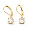 Clear Cubic Zirconia Flat Round Dangle Leverback Earrings, Brass Jewelry for Women, Real 18K Gold Plated, 23mm, Pin: 0.7mm