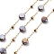 Ion Plating(IP) 304 Stainless Steel Handmade Beaded Chain, with Electroplated Glass, with Spool, Soldered, Real 18K Gold Plated, Flat Round, Purple, 5.5x5.5x3.5mm, about 16.40 Feet(5m)/Roll