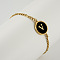 Flat Round with Letter Pattern 304 Stainless Steel Link Bracelets, Figaro Chains Bracelets for Women, with Shell, Gold, Letter V, 7-1/2 inch(19cm)