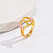 Heart & Flower Brass Pearl Pink Enamel Adjustable Finger Rings, Cadmium Free & Nickel Free & Lead Free, Golden, Letter A, 14mm, Inner Diameter: 17mm