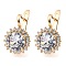 Brass with Cubic Zirconia Hoop Earrings, Flat Round, Light Gold, 23x12x13mm