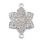 Rack Plating Brass Micro Pave Clear Cubic Zirconia Flower Connector Charms, Long-Lasting Plated, Lead Free & Cadmium Free, Platinum, 22x15x3mm, Hole: 1.2mm