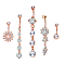 Brass Piercing Jewelry, Belly Rings, with Glass Rhinestone, Mixed Shapes, Rose Gold, 23~64mm, bar: 15 Gauge(1.5mm), 5pcs/set, bar length: 3/8