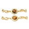 Brass Natural Tiger Eye Fold Over Clasps, Real 18K Gold Plated, Oval, 60mm