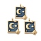 304 Stainless Steel Enamel Pendants, Ion Plating(IP), Rectangle with Moon & Star Charm, Real 18K Gold Plated, 16.5x12x3mm, Hole: 1.8mm