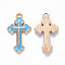 Alloy Enamel Pendants, Cross, Light Gold, Deep Sky Blue, 25x14x2mm, Hole: 1.8mm