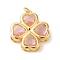 Rack Plating Brass Pendants, with Glass, Long-Lasting Plated, Lead Free & Cadmium Free, Flower, with Jump Ring, Golden, Pearl Pink, 23.5x21x5.5mm, Hole: 3mm