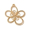 304 Stainless Steel Pendants, Flower Charm, Laser Cut, Ion Plating(IP), Real 18K Gold Plated, 34x30x1.2mm, Hole: 2mm