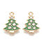 Alloy Enamel Pendants, Cadmium Free & Lead Free, with Rhinestone, Christmas Trees, Light Gold, Green, 23.5x16x3mm, Hole: 2mm