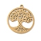 304 Stainless Steel Pendants, Flat Round with Tree of Life Charm, Laser Cut, Ion Plating(IP), Real 18K Gold Plated, 33x30x1.5mm, Hole: 2mm