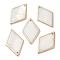 Electroplated Natural Freshwater Shell Pendants with Golden Plated Brass Edge, Rhombus Charms, WhiteSmoke, 38~39.5x24~25x2~2.5mm, Hole: 1.2mm