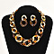 Alloy & CCB Plastic Curb Chain Necklace & Stud Dangle Earrings Sets, Saddle Brown, 460mm