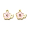 Alloy Enamel Pendants, with Rhinestone, Golden, Flower with Wing Charm, Pink, 18x20x3.5mm, Hole: 1.8mm