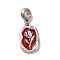 304 Stainless Steel FireBrick Enamel European Dangle Charms, Large Hole Pendants, Oval with Tulip Pattern, Stainless Steel Color, 28mm, Pendant: 20x12x3mm, Hole: 4.5mm